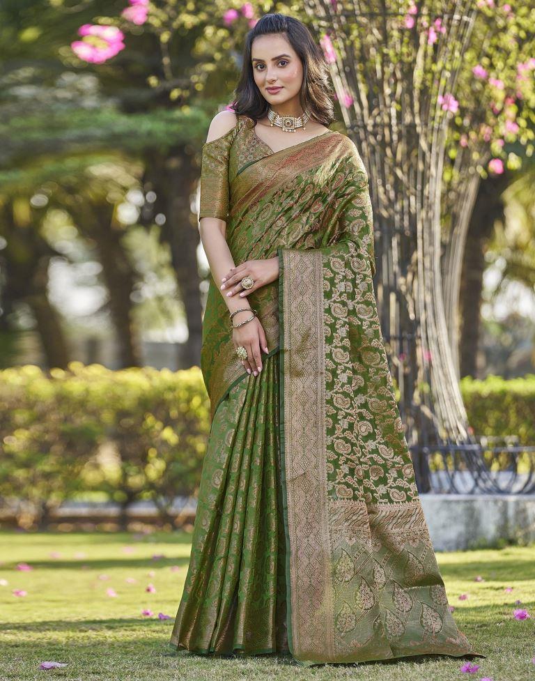 Green Organza Plain Saree