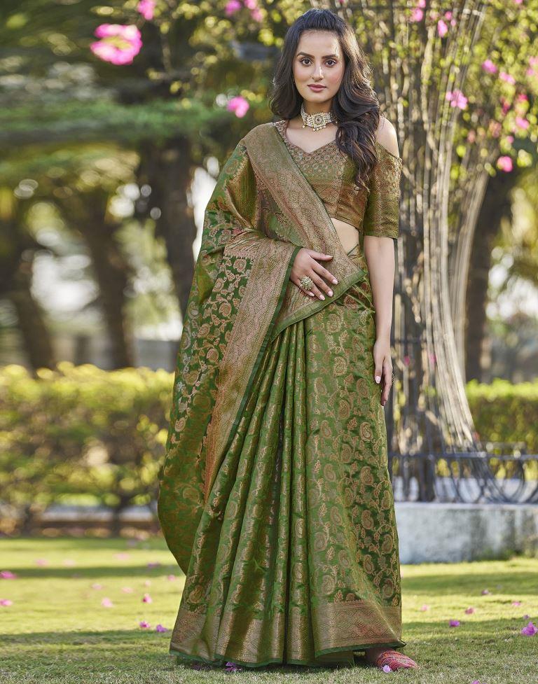 Green Organza Plain Saree