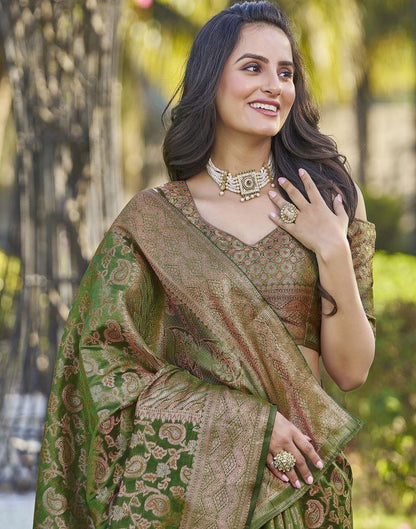 Green Organza Plain Saree