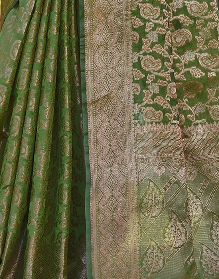 Green Organza Plain Saree