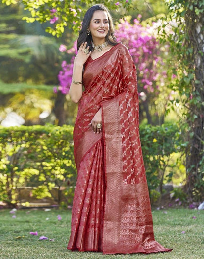 Pink Organza Plain Saree