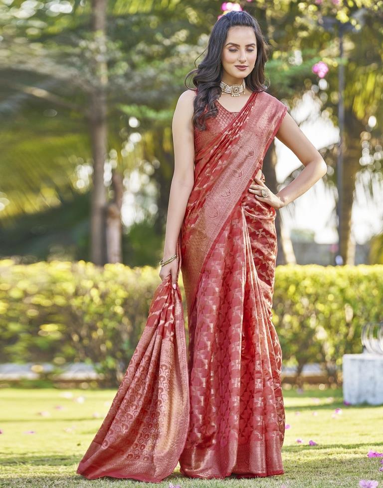 Pink Organza Plain Saree