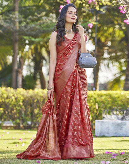 Pink Organza Plain Saree