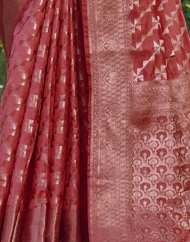 Pink Organza Plain Saree