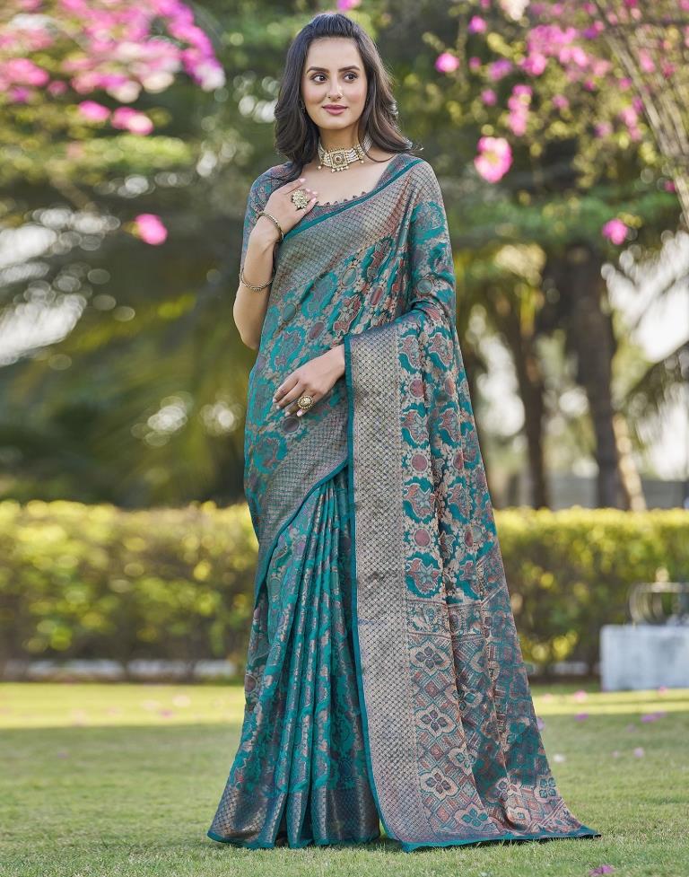 Rama Blue Organza Plain Saree