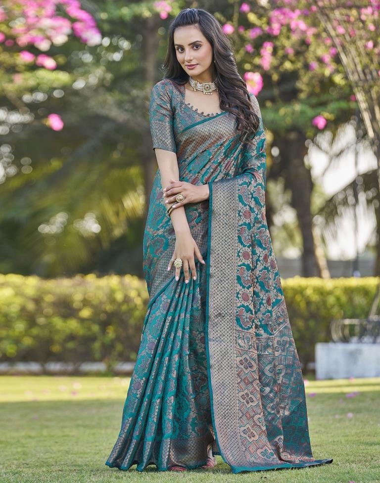 Rama Blue Organza Plain Saree