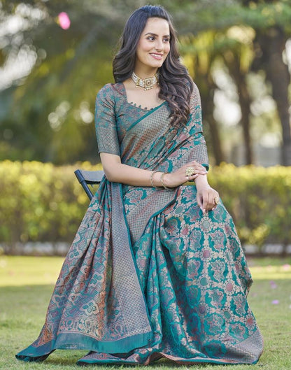 Rama Blue Organza Plain Saree