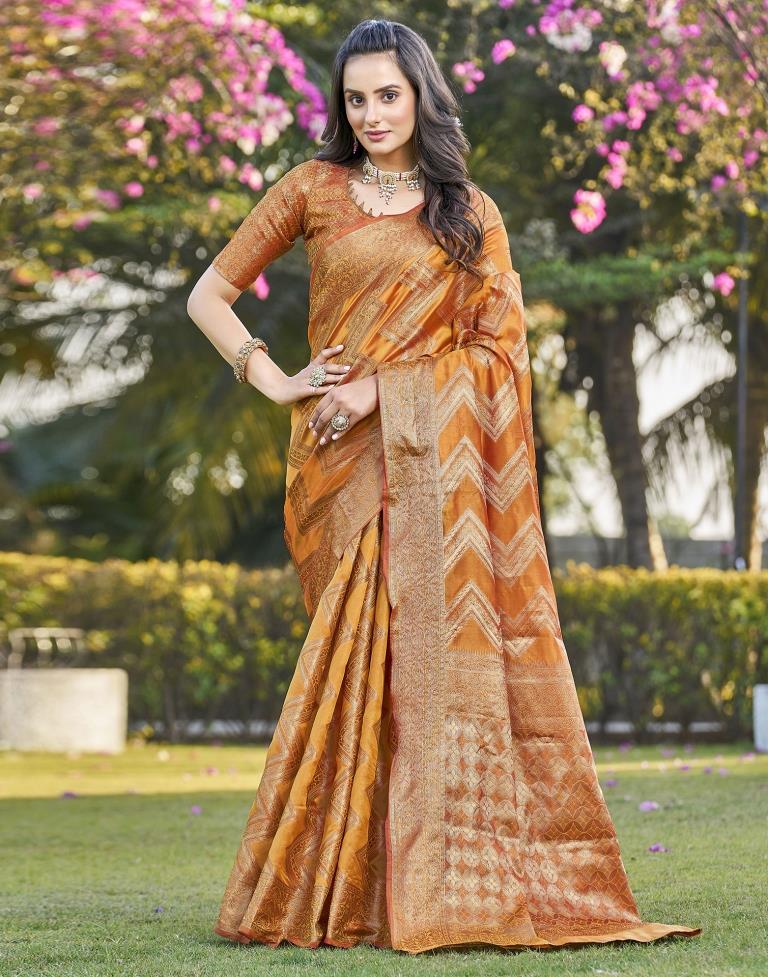 Turmeric Organza Plain Saree