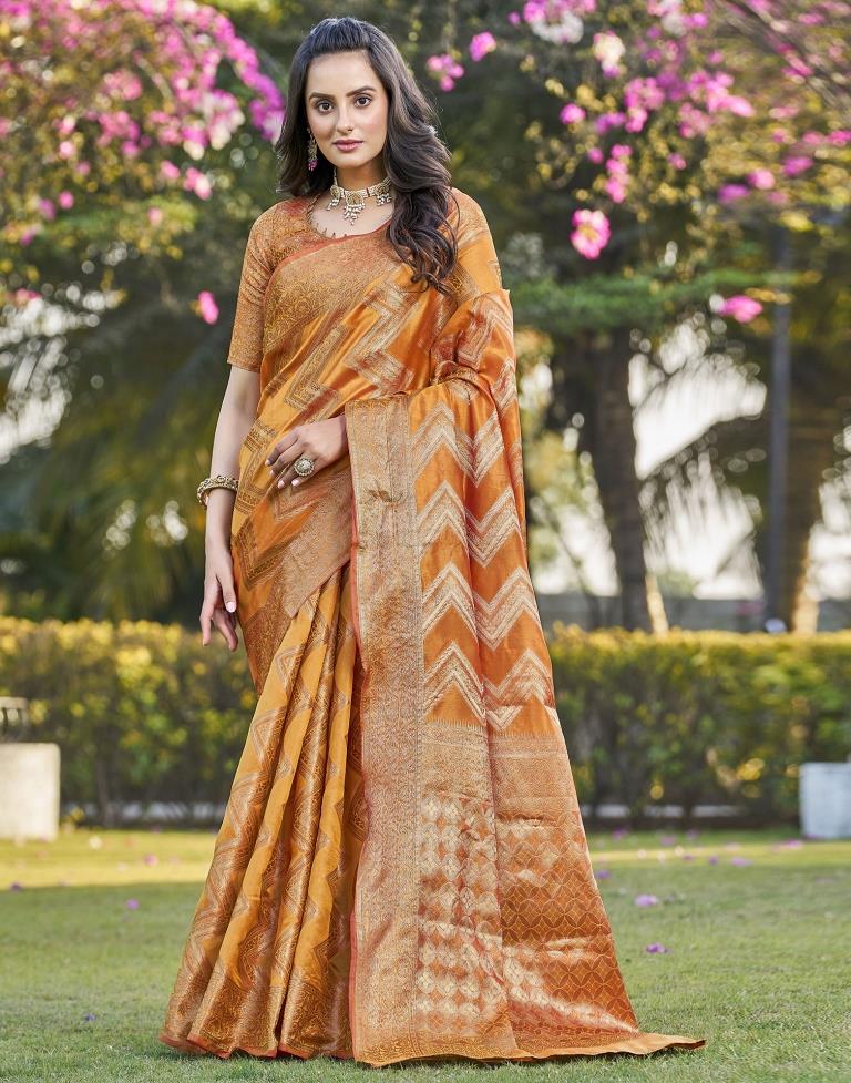 Turmeric Organza Plain Saree