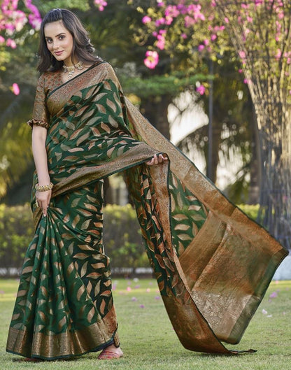 Dark Green Organza Plain Saree