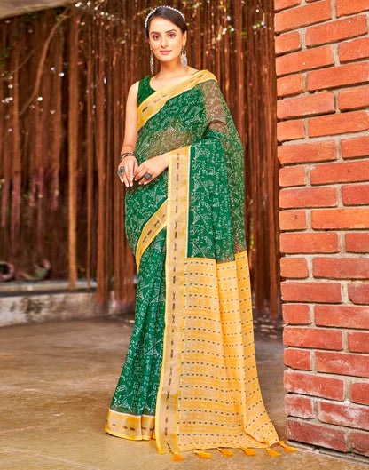 Green Linen Printed  Saree