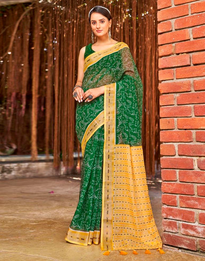 Green Linen Printed  Saree