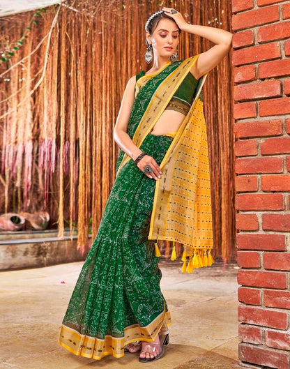 Green Linen Printed  Saree