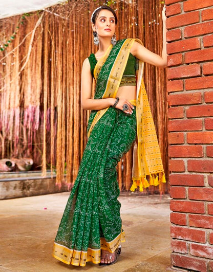 Green Linen Printed  Saree