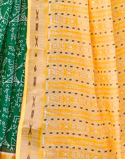 Green Linen Printed  Saree