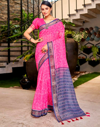 Pink Linen Printed  Saree