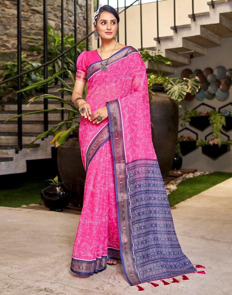 Pink Linen Printed  Saree