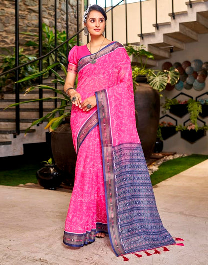 Pink Linen Printed  Saree