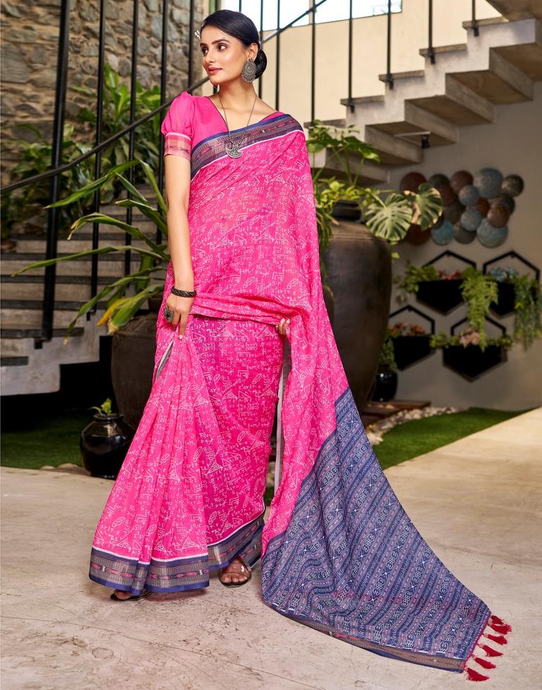 Pink Linen Printed  Saree