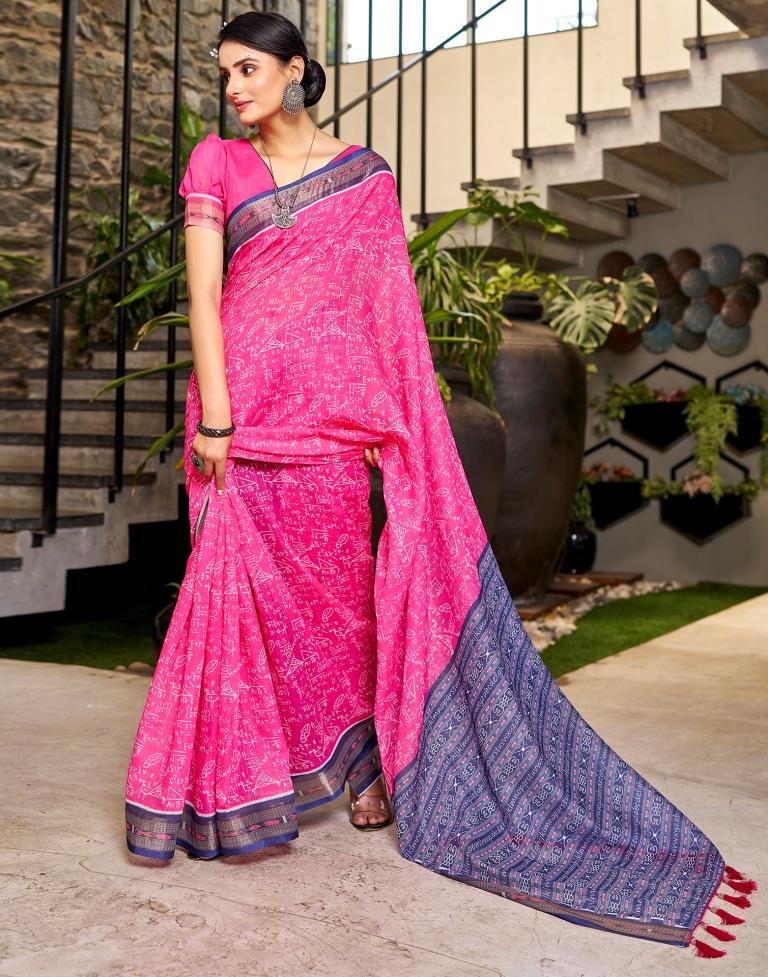 Pink Linen Printed  Saree