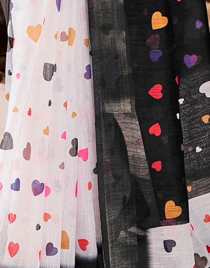 Black &amp; Multicolour Linen Printed  Saree