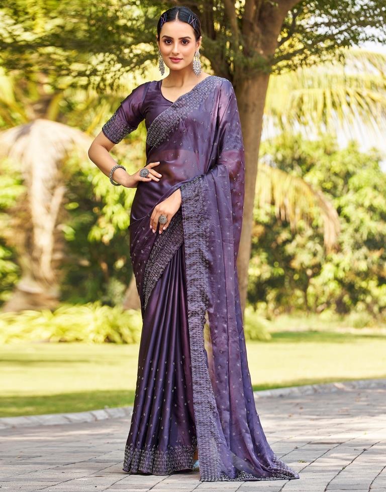 Purple Georgette Plain Saree