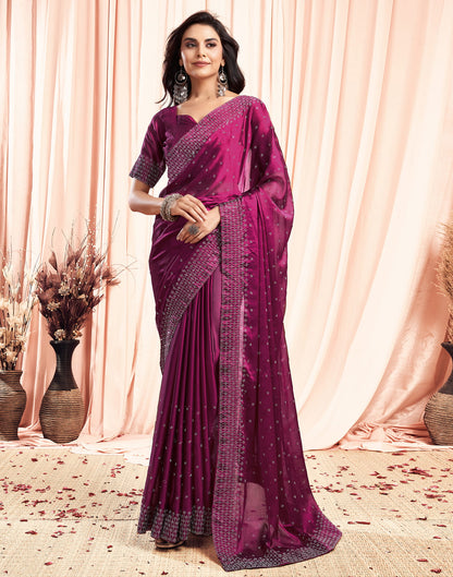 Dark Pink Georgette Plain Saree