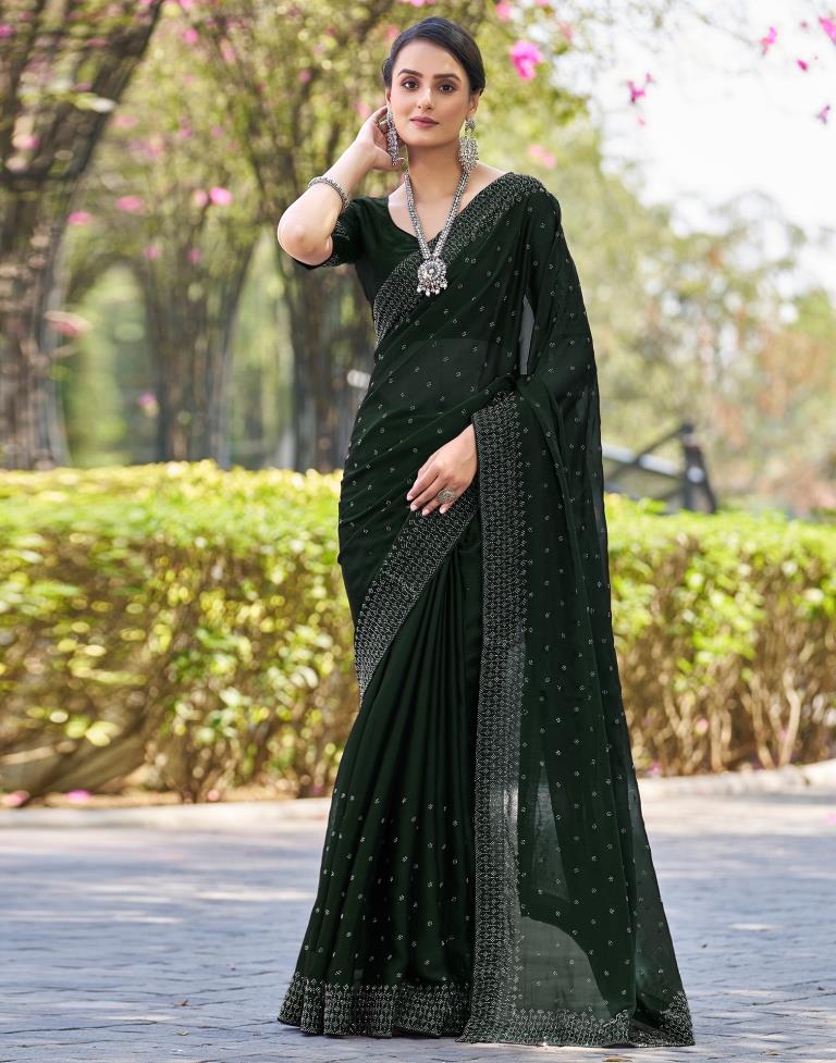 Dark Green Georgette Plain Saree