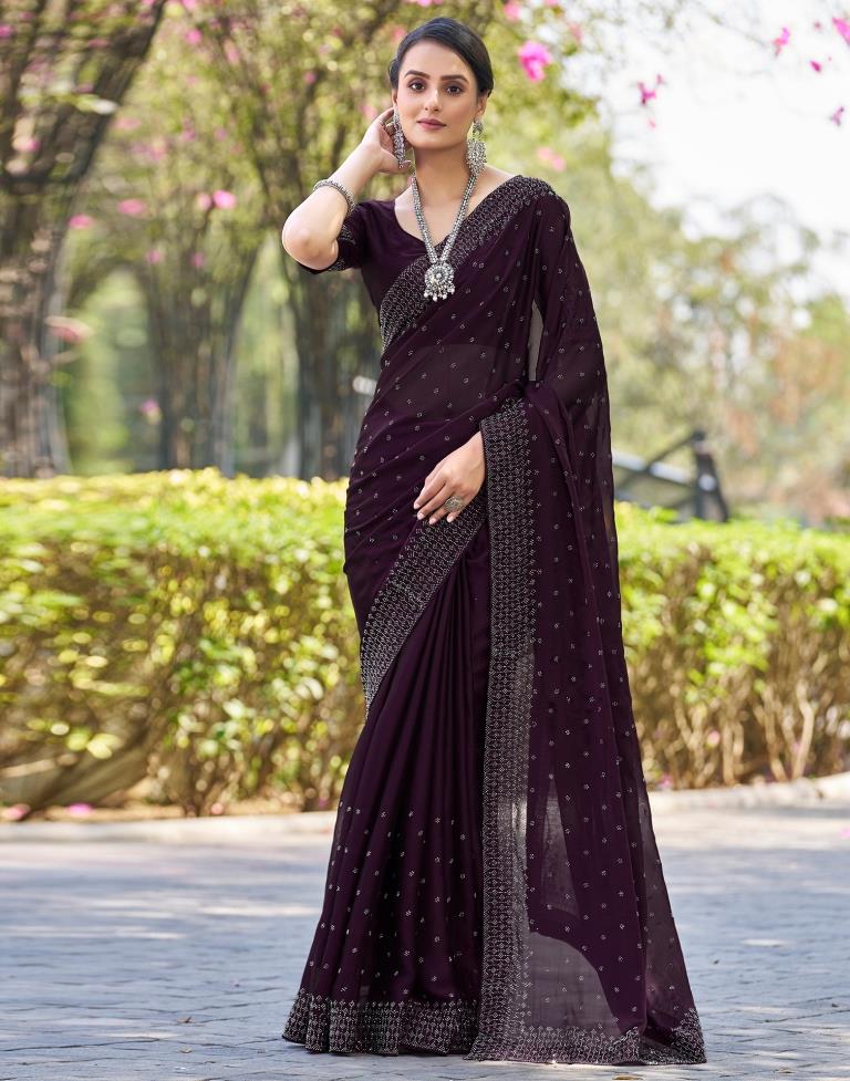 Deep Purple Georgette Plain Saree