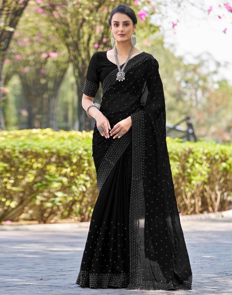 Black Georgette Plain Saree