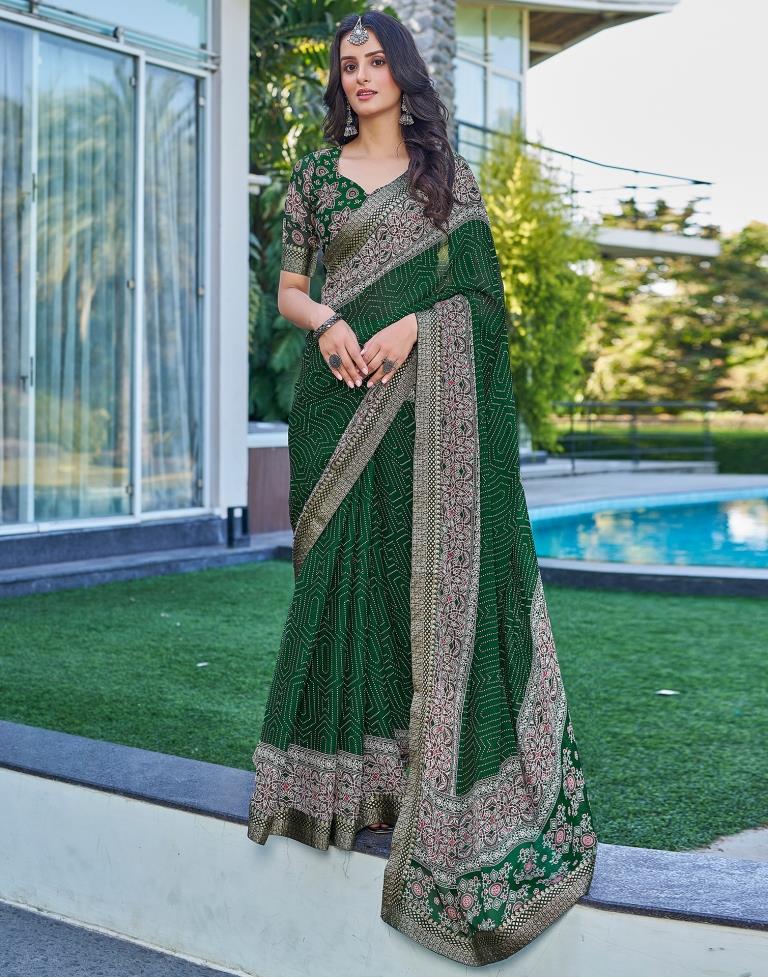 Dark Green Georgette Printed Saree