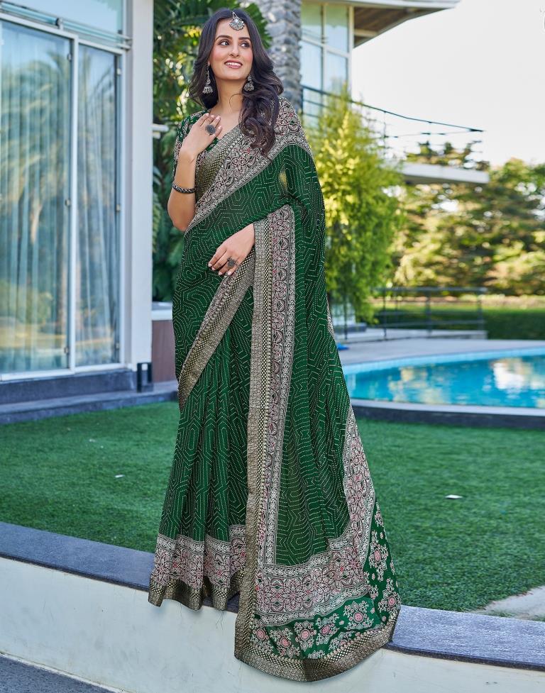 Dark Green Georgette Printed Saree