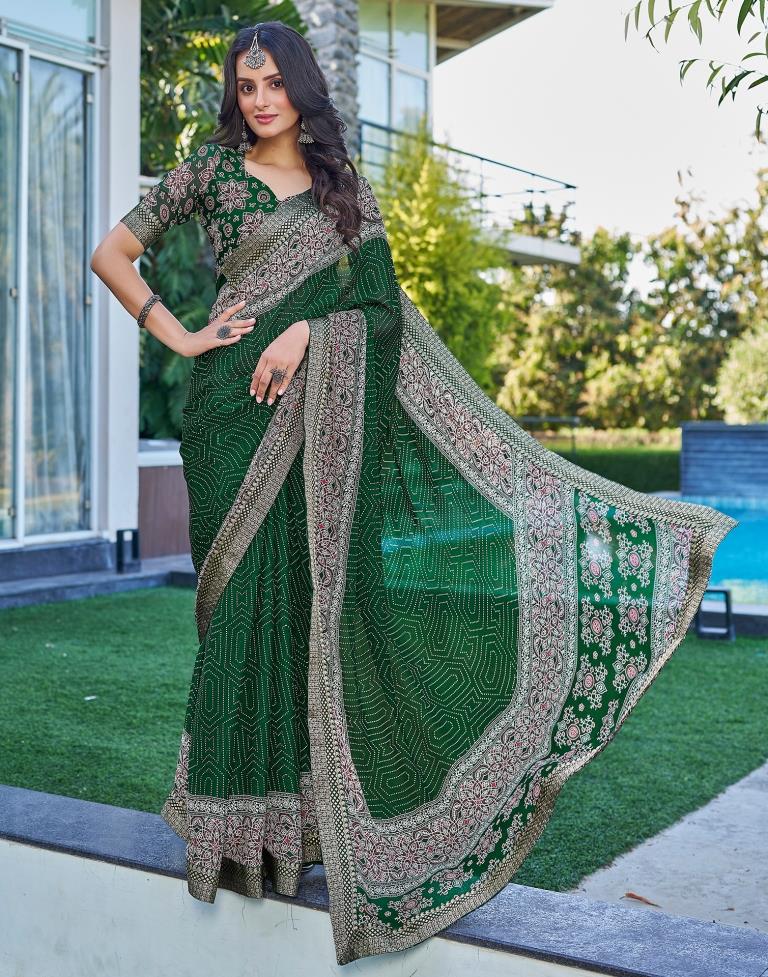 Dark Green Georgette Printed Saree