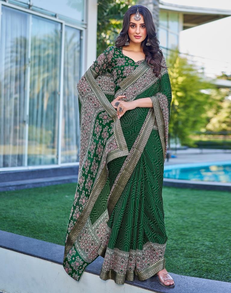 Dark Green Georgette Printed Saree