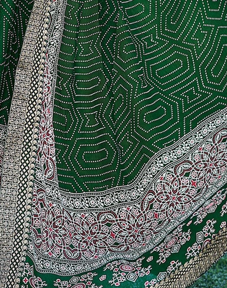 Dark Green Georgette Printed Saree