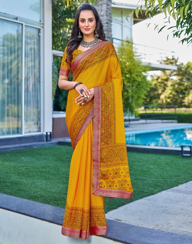 Turmeric Georgette Printed Saree