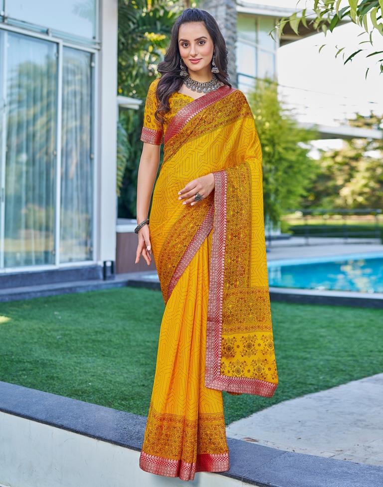 Turmeric Georgette Printed Saree