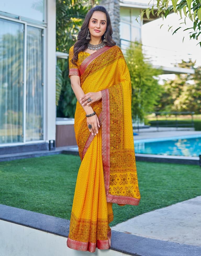 Turmeric Georgette Printed Saree