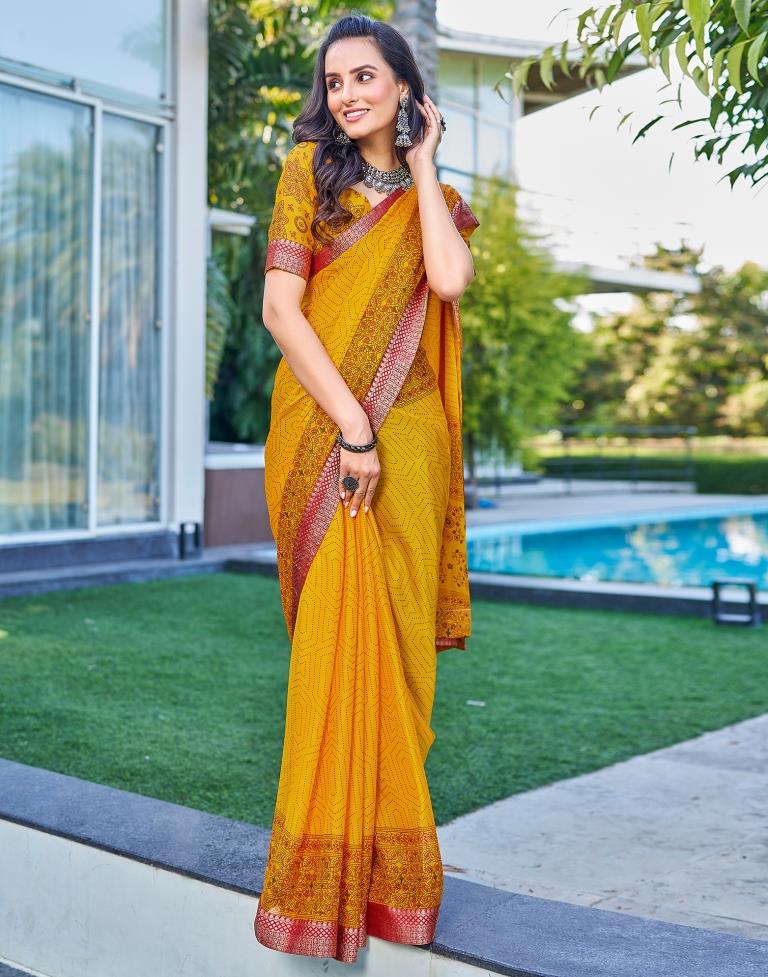 Turmeric Georgette Printed Saree