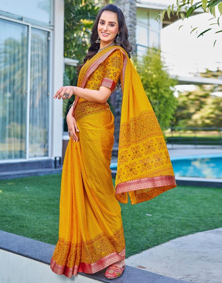 Turmeric Georgette Printed Saree