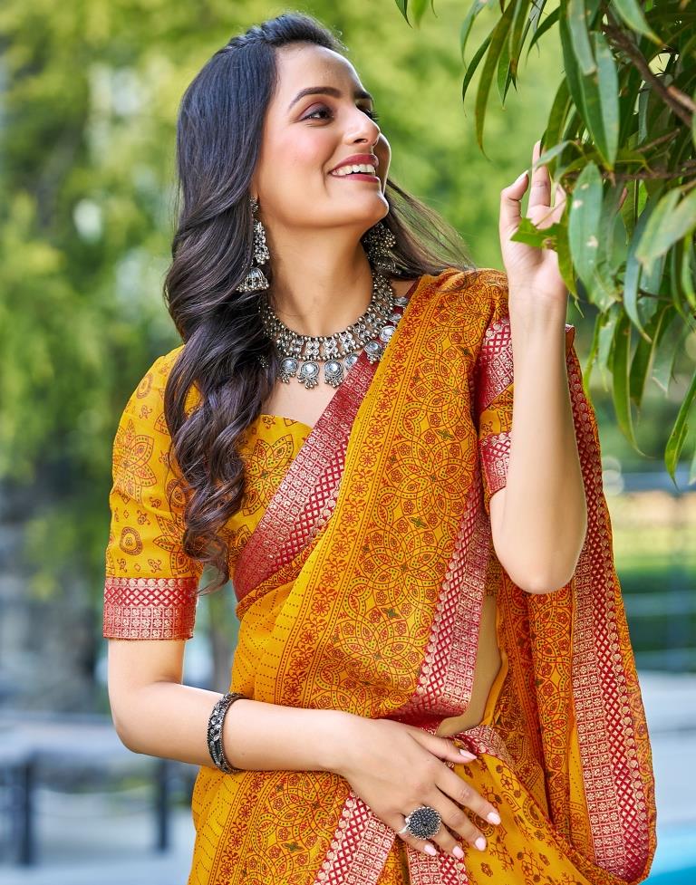 Turmeric Georgette Printed Saree