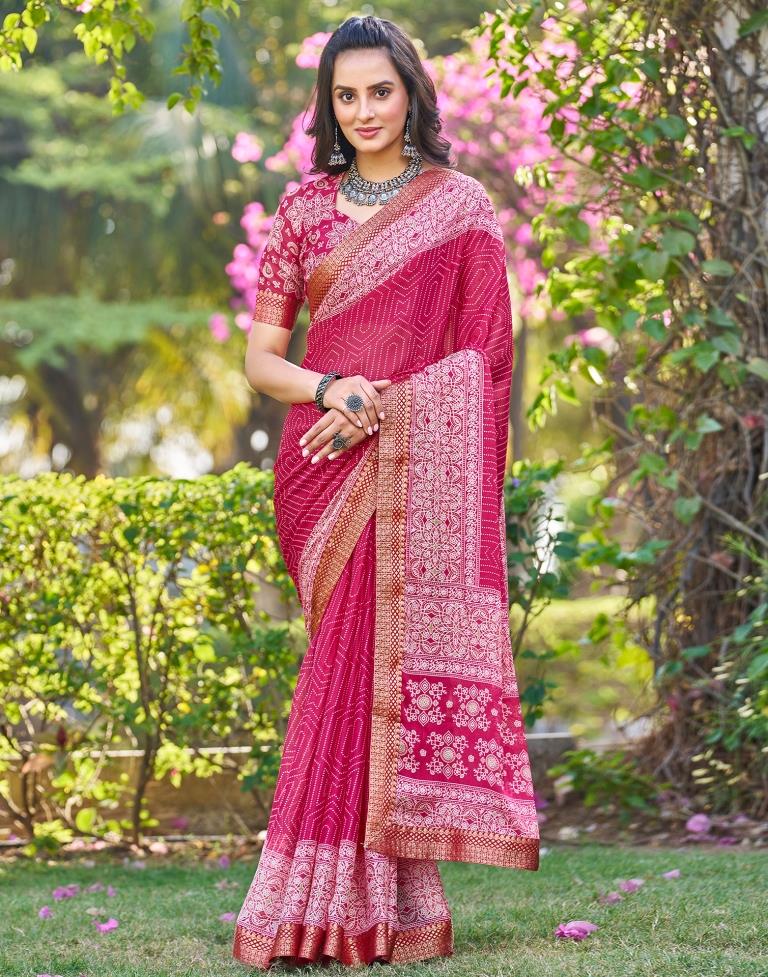 Pink Georgette Printed Saree