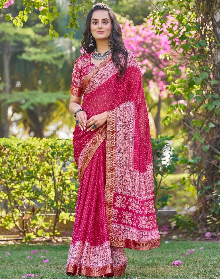 Pink Georgette Printed Saree