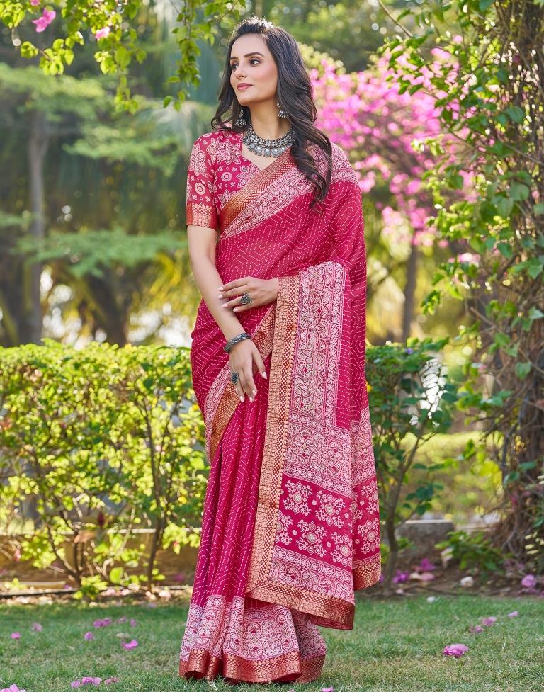 Pink Georgette Printed Saree