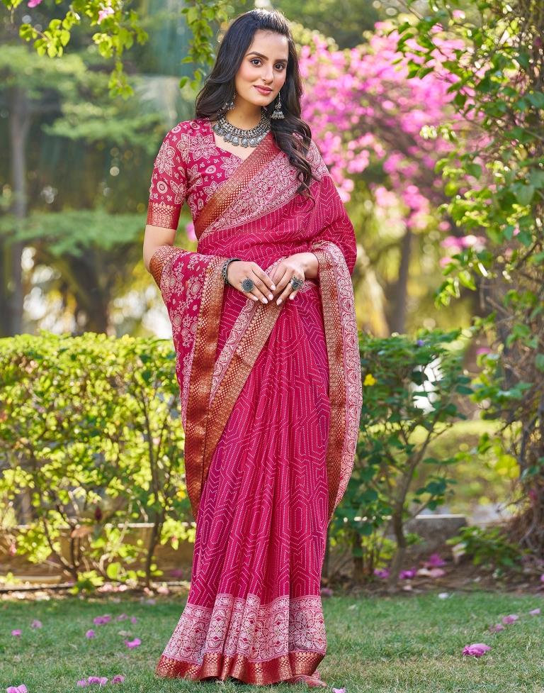 Pink Georgette Printed Saree