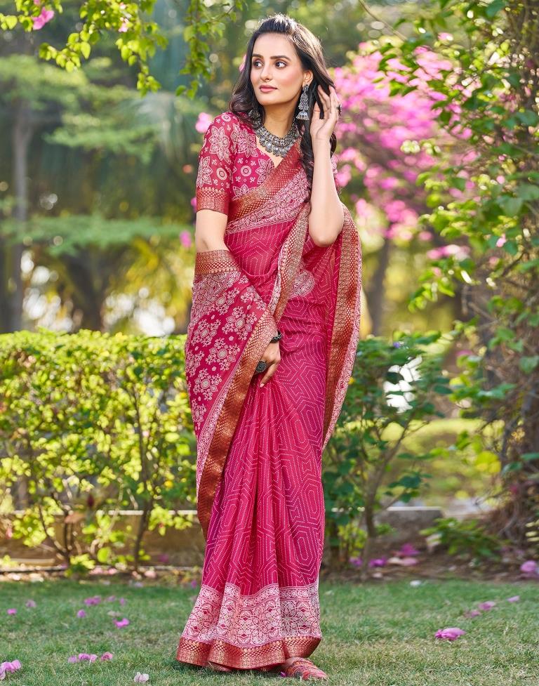 Pink Georgette Printed Saree