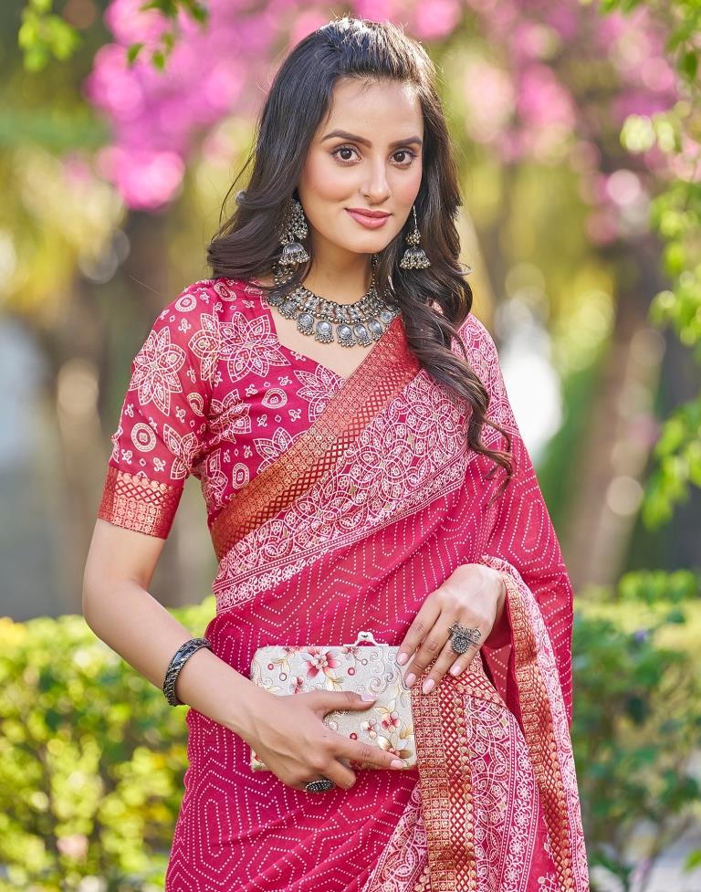 Pink Georgette Printed Saree