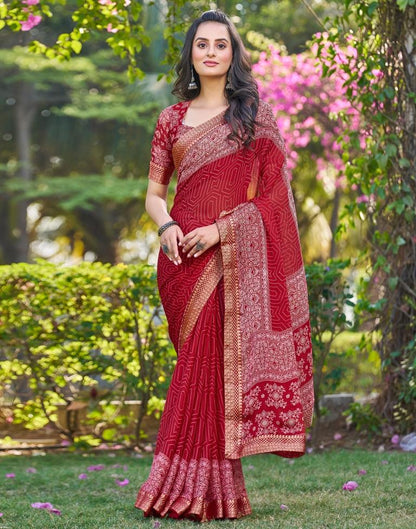 Dark Red Georgette Printed Saree