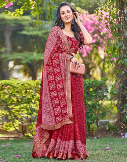 Dark Red Georgette Printed Saree