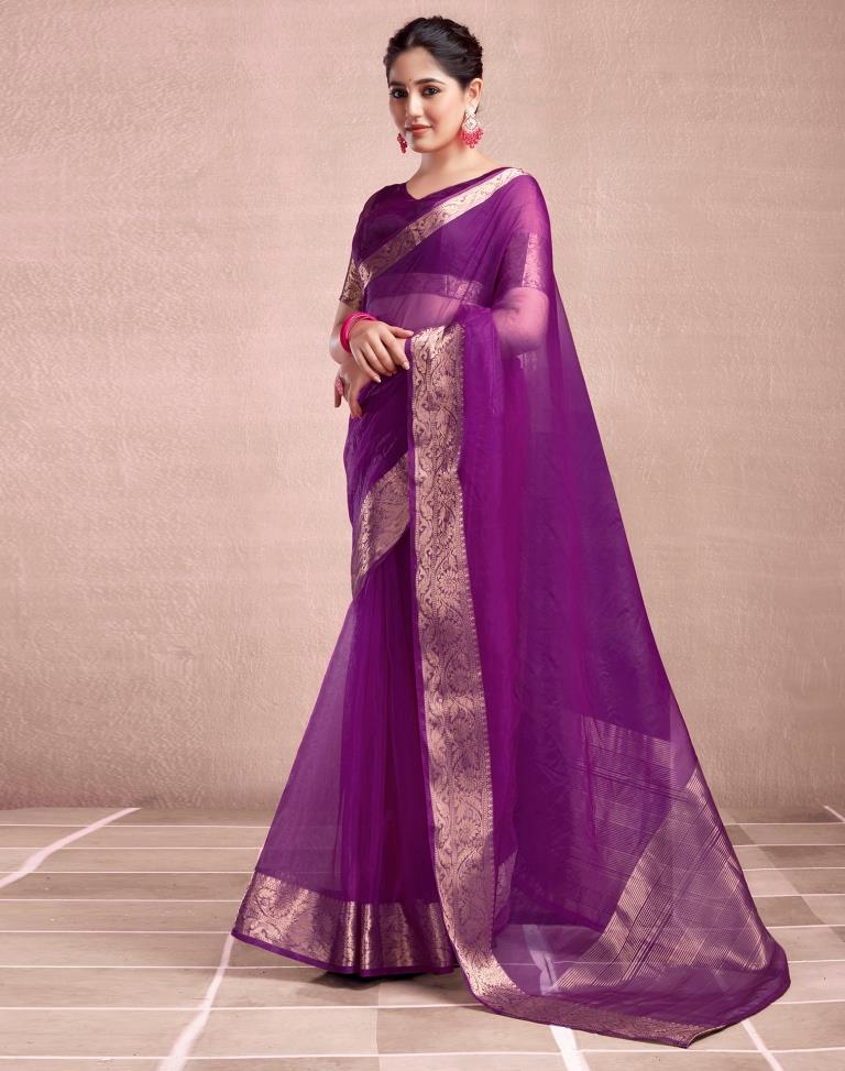 Dark Magenta Organza Plain Saree